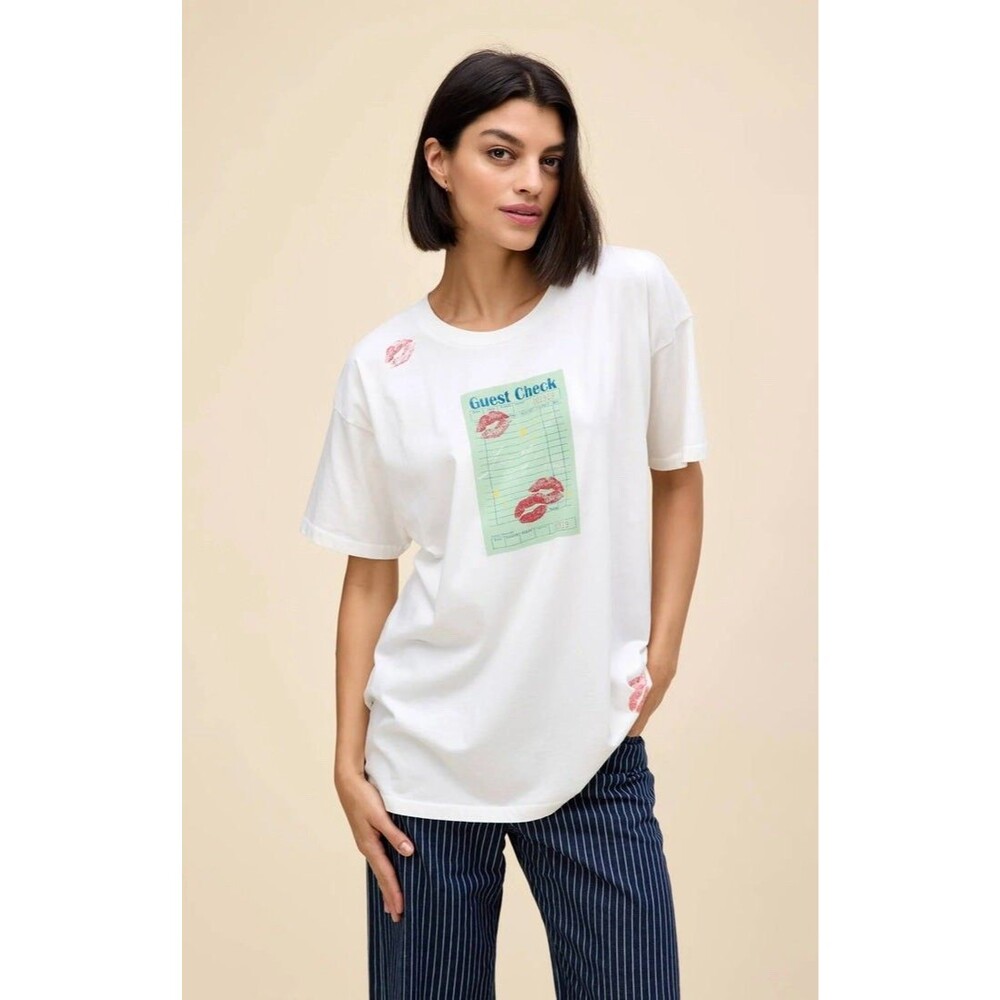 Daydreamer Guest Check Tee Short Sleeve White Shirt Oversized Sz M NWT